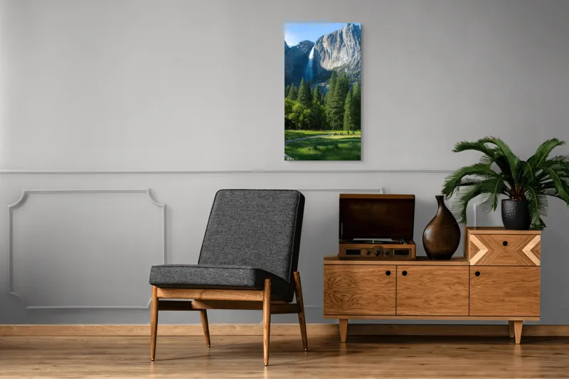 Tablou Canvas, "Cascada în inima muntelui verde", Cascadă, Munți, Pădure, Cer, Verdeață, Traseu, Relaxare, Natură, Turism, Frumusețe., 50 x 90 cm – poza 8