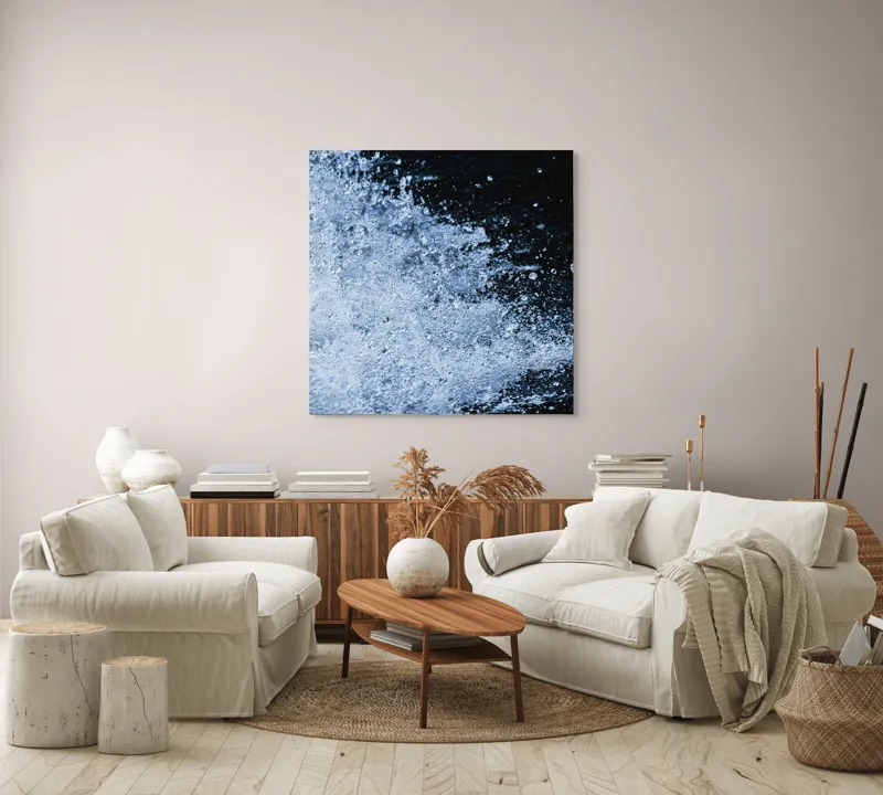 Tablou Canvas, "Valuri spumoase în noapte adâncă", Apa, Stropi, Mișcare, Energie, Răcoare, Contrast, Dinamică, Senzație, Impact, Natură, 100 x 100 cm – poza 3