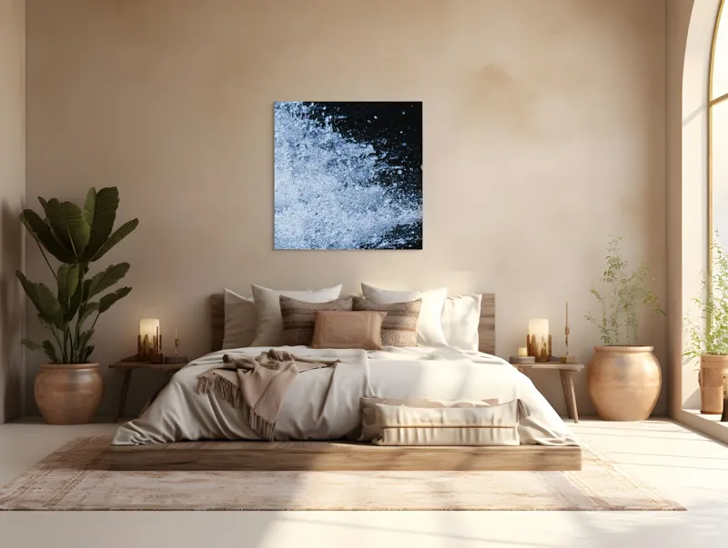 Tablou Canvas, "Valuri spumoase în noapte adâncă", Apa, Stropi, Mișcare, Energie, Răcoare, Contrast, Dinamică, Senzație, Impact, Natură, 100 x 100 cm – poza 4
