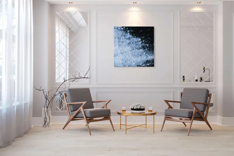 Tablou Canvas, "Valuri spumoase în noapte adâncă", Apa, Stropi, Mișcare, Energie, Răcoare, Contrast, Dinamică, Senzație, Impact, Natură, 100 x 100 cm – poza 7