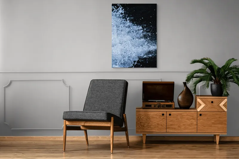 Tablou Canvas, "Valuri spumoase în noapte adâncă", Apa, Stropi, Mișcare, Energie, Răcoare, Contrast, Dinamică, Senzație, Impact, Natură, 70 x 100 cm – poza 6