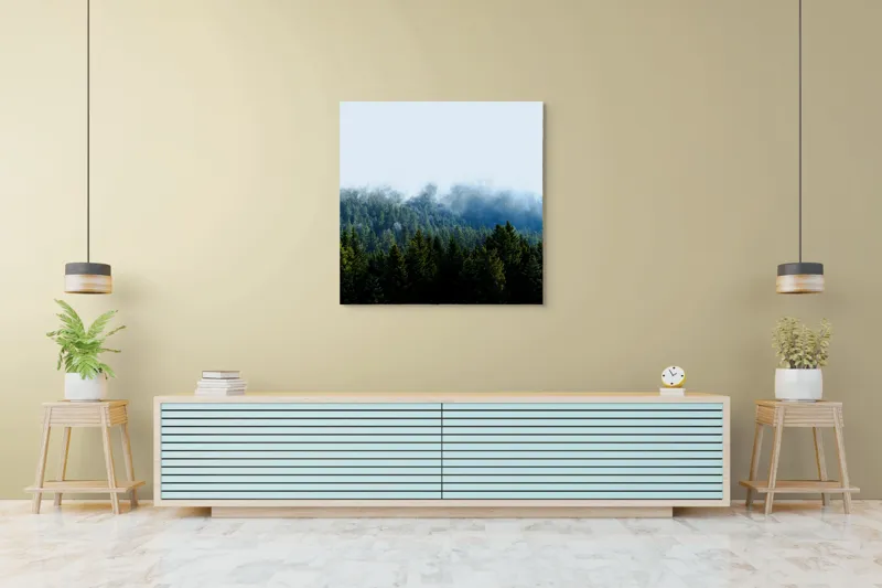 Tablou Canvas, "Cețuri misterioase peste pădurea de brazi", Copaci, Ceață, Verdeață, Natură, Munte, Calm, Seninătate, Aer Curat, 100 x 100 cm – poza 5
