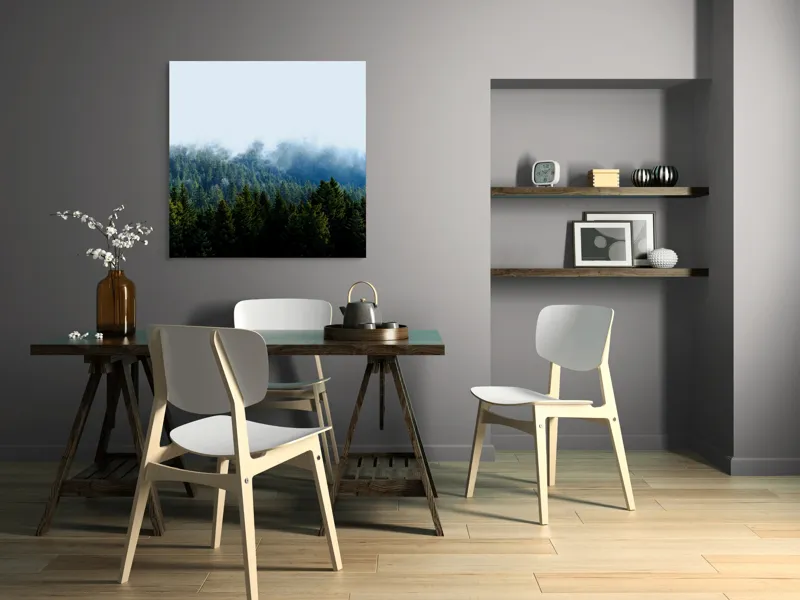 Tablou Canvas, "Cețuri misterioase peste pădurea de brazi", Copaci, Ceață, Verdeață, Natură, Munte, Calm, Seninătate, Aer Curat, 100 x 100 cm – poza 6