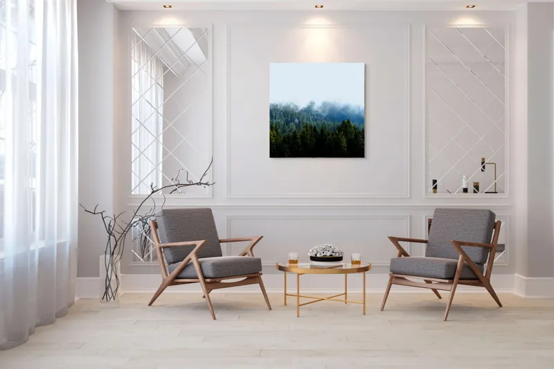 Tablou Canvas, "Cețuri misterioase peste pădurea de brazi", Copaci, Ceață, Verdeață, Natură, Munte, Calm, Seninătate, Aer Curat, 100 x 100 cm – poza 7