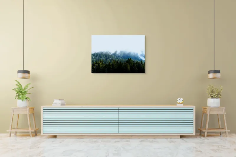 Tablou Canvas, "Cețuri misterioase peste pădurea de brazi", Copaci, Ceață, Verdeață, Natură, Munte, Calm, Seninătate, Aer Curat, 100 x 70 cm – poza 4