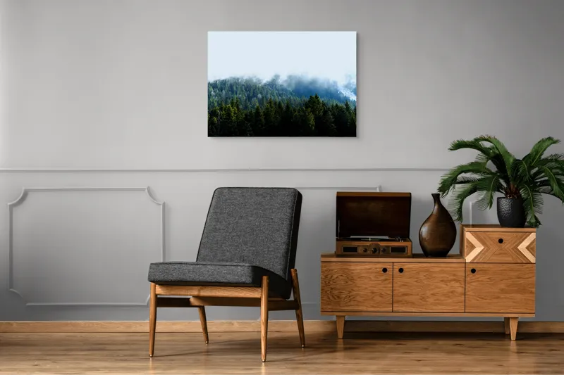 Tablou Canvas, "Cețuri misterioase peste pădurea de brazi", Copaci, Ceață, Verdeață, Natură, Munte, Calm, Seninătate, Aer Curat, 100 x 70 cm – poza 8