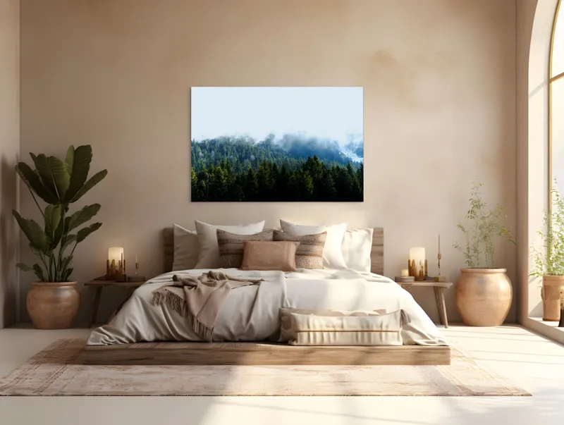 Tablou Canvas, "Cețuri misterioase peste pădurea de brazi", Copaci, Ceață, Verdeață, Natură, Munte, Calm, Seninătate, Aer Curat, 150 x 100 cm – poza 4