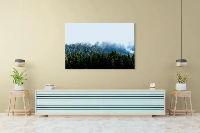 Tablou Canvas, "Cețuri misterioase peste pădurea de brazi", Copaci, Ceață, Verdeață, Natură, Munte, Calm, Seninătate, Aer Curat, 150 x 100 cm – poza 6
