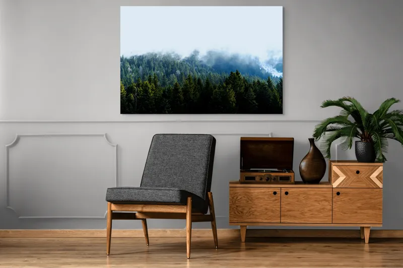 Tablou Canvas, "Cețuri misterioase peste pădurea de brazi", Copaci, Ceață, Verdeață, Natură, Munte, Calm, Seninătate, Aer Curat, 150 x 100 cm – poza 8