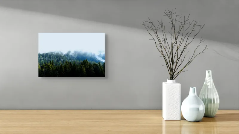 Tablou Canvas, "Cețuri misterioase peste pădurea de brazi", Copaci, Ceață, Verdeață, Natură, Munte, Calm, Seninătate, Aer Curat, 39 x 26 cm – poza 8