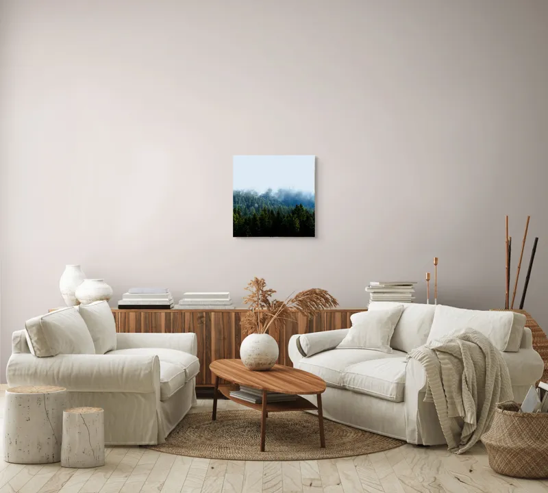 Tablou Canvas, "Cețuri misterioase peste pădurea de brazi", Copaci, Ceață, Verdeață, Natură, Munte, Calm, Seninătate, Aer Curat, 50 x 50 cm – poza 7