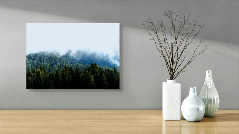 Tablou Canvas, "Cețuri misterioase peste pădurea de brazi", Copaci, Ceață, Verdeață, Natură, Munte, Calm, Seninătate, Aer Curat, 54 x 39 cm – poza 3