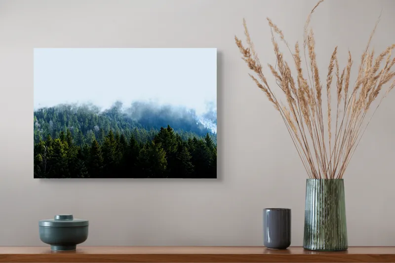 Tablou Canvas, "Cețuri misterioase peste pădurea de brazi", Copaci, Ceață, Verdeață, Natură, Munte, Calm, Seninătate, Aer Curat, 54 x 39 cm – poza 4