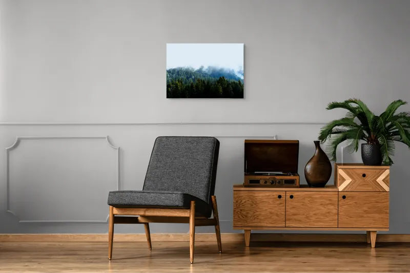 Tablou Canvas, "Cețuri misterioase peste pădurea de brazi", Copaci, Ceață, Verdeață, Natură, Munte, Calm, Seninătate, Aer Curat, 70 x 50 cm – poza 4