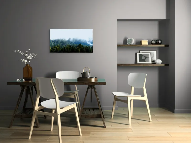 Tablou Canvas, "Cețuri misterioase peste pădurea de brazi", Copaci, Ceață, Verdeață, Natură, Munte, Calm, Seninătate, Aer Curat, 90 x 50 cm – poza 3