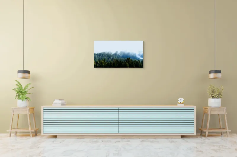 Tablou Canvas, "Cețuri misterioase peste pădurea de brazi", Copaci, Ceață, Verdeață, Natură, Munte, Calm, Seninătate, Aer Curat, 90 x 50 cm – poza 5