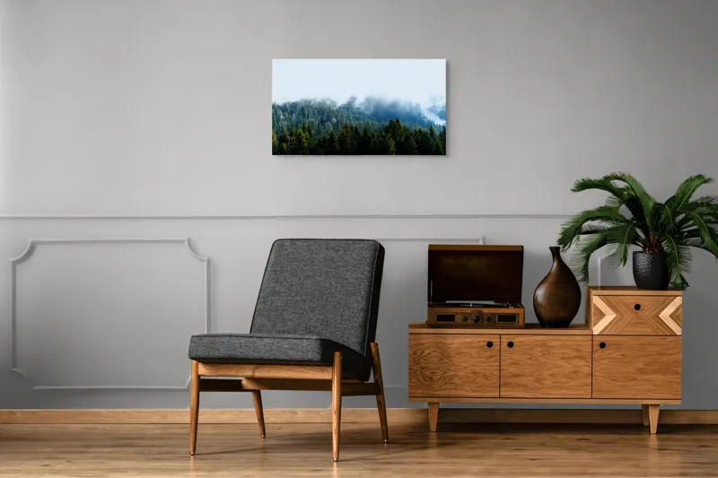 Tablou Canvas, "Cețuri misterioase peste pădurea de brazi", Copaci, Ceață, Verdeață, Natură, Munte, Calm, Seninătate, Aer Curat, 90 x 50 cm – poza 6