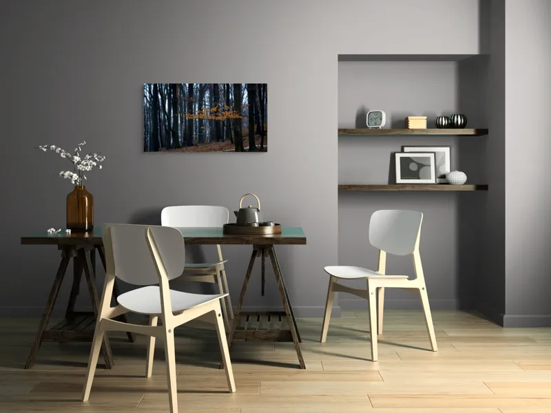 Tablou Canvas, "Frunzele aurii ale pădurii toamna", Copaci, Toamnă, Frunze, Pădure, Cale, Natură, Melancolie, Răcoare, Umbre, Liniște, 90 x 50 cm – poza 3