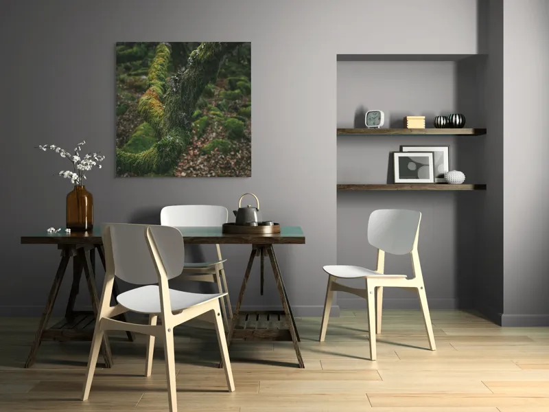 Tablou Canvas, "Pădurea ascunsă sub mantia verde", Copac, Mușchi, Natură, Verde, Textură, Pământ, Frunze, Rămurele, Organic, Pădure, 100 x 100 cm – poza 6