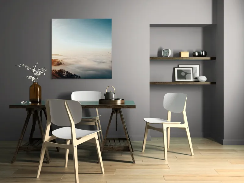 Tablou Canvas, "Răsărit peste un ocean de ceață", Cer, Nori, Soare, Pădure, Păsări, Apus, Ceață, Culori, Orizont, Natură, 100 x 100 cm – poza 6