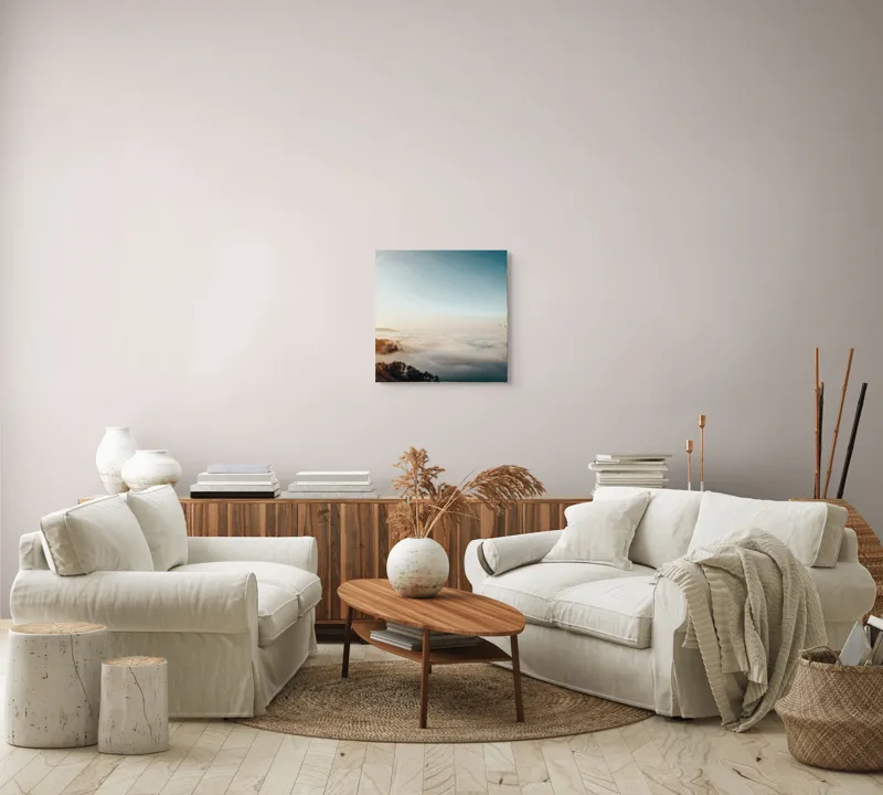 Tablou Canvas, "Răsărit peste un ocean de ceață", Cer, Nori, Soare, Pădure, Păsări, Apus, Ceață, Culori, Orizont, Natură, 50 x 50 cm – poza 7