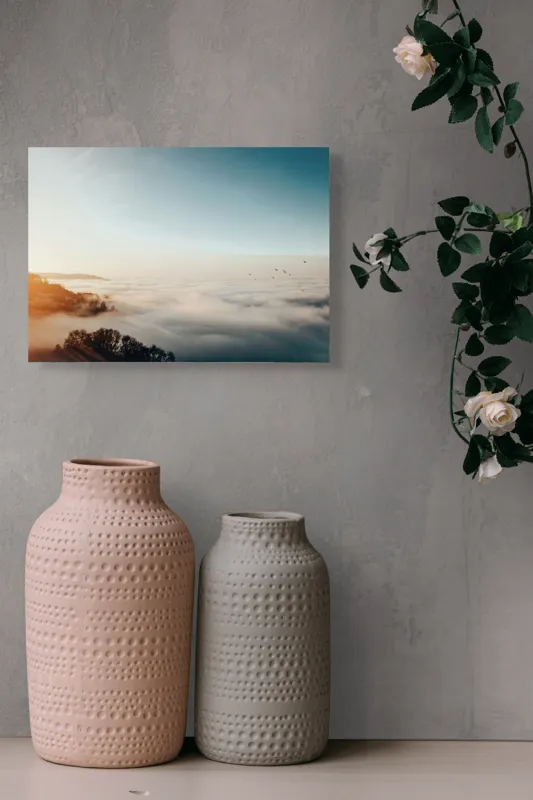 Tablou Canvas, "Răsărit peste un ocean de ceață", Cer, Nori, Soare, Pădure, Păsări, Apus, Ceață, Culori, Orizont, Natură, 54 x 39 cm – poza 8