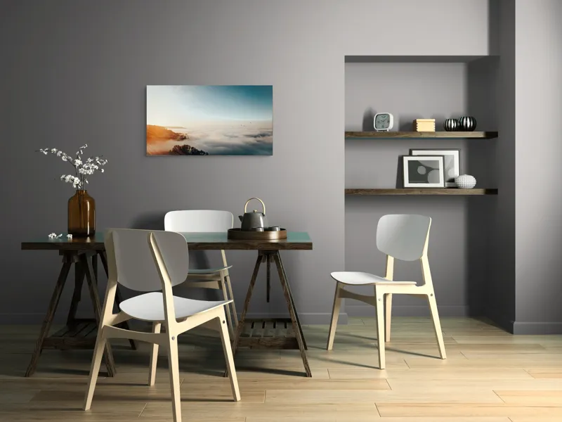 Tablou Canvas, "Răsărit peste un ocean de ceață", Cer, Nori, Soare, Pădure, Păsări, Apus, Ceață, Culori, Orizont, Natură, 90 x 50 cm – poza 3