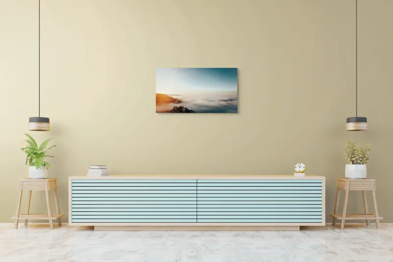 Tablou Canvas, "Răsărit peste un ocean de ceață", Cer, Nori, Soare, Pădure, Păsări, Apus, Ceață, Culori, Orizont, Natură, 90 x 50 cm – poza 5