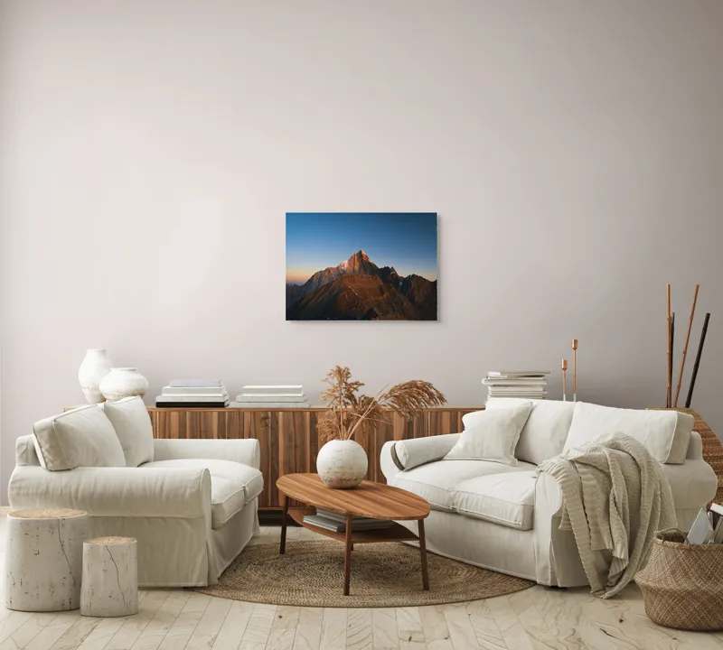Tablou Canvas, "În lumina apusului muntele singuratic", Munți, Apus, Vârf, Cer, Stânci, Lumină, Peisaj, Înalt, Natură, Dramatic, 70 x 50 cm – poza 6