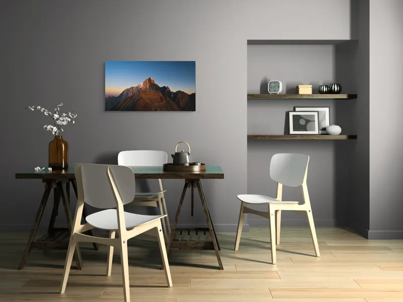 Tablou Canvas, "În lumina apusului muntele singuratic", Munți, Apus, Vârf, Cer, Stânci, Lumină, Peisaj, Înalt, Natură, Dramatic, 90 x 50 cm – poza 3