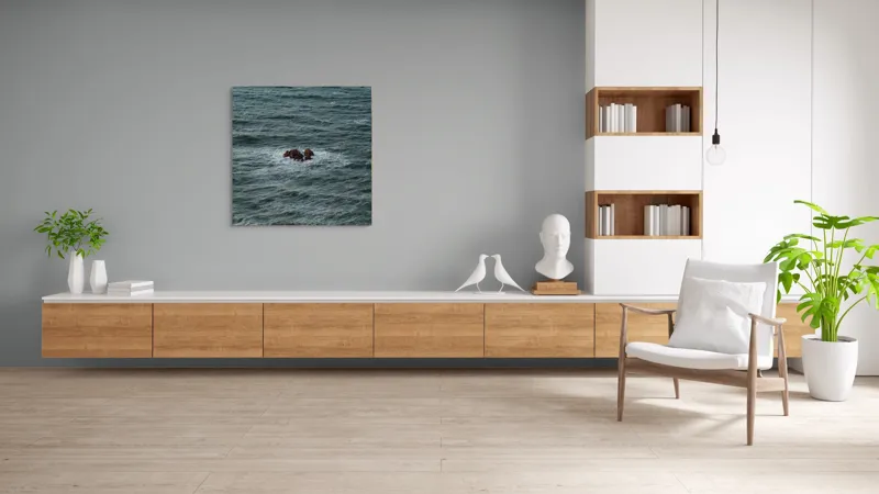 Tablou Canvas, "Singuratici stânci în marea agitată", Valuri, Rocă, Apă, Mare, Singurătate, Natură, Albastru, 100 x 100 cm – poza 8