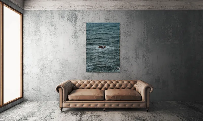 Tablou Canvas, "Singuratici stânci în marea agitată", Valuri, Rocă, Apă, Mare, Singurătate, Natură, Albastru, 100 x 150 cm – poza 6