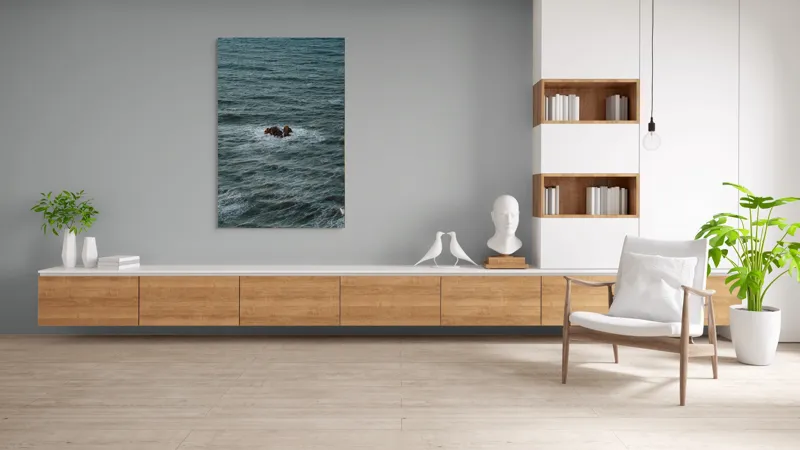Tablou Canvas, "Singuratici stânci în marea agitată", Valuri, Rocă, Apă, Mare, Singurătate, Natură, Albastru, 100 x 150 cm – poza 8
