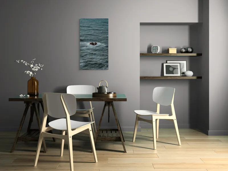 Tablou Canvas, "Singuratici stânci în marea agitată", Valuri, Rocă, Apă, Mare, Singurătate, Natură, Albastru, 50 x 90 cm – poza 4