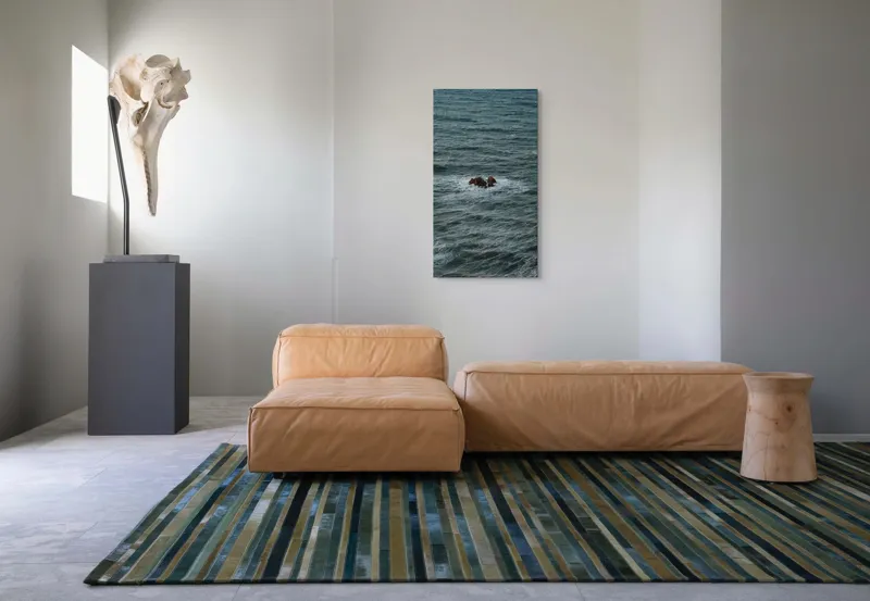 Tablou Canvas, "Singuratici stânci în marea agitată", Valuri, Rocă, Apă, Mare, Singurătate, Natură, Albastru, 50 x 90 cm – poza 5