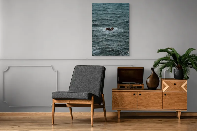 Tablou Canvas, "Singuratici stânci în marea agitată", Valuri, Rocă, Apă, Mare, Singurătate, Natură, Albastru, 70 x 100 cm – poza 6