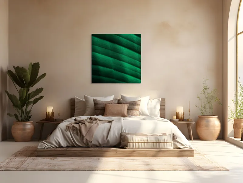 Tablou Canvas, "Frumusețea frunzelor sub razele soarelui", Groove, Verde, Textură, Natură, Lumină, Umbră, Frunză, Linie, Suprafață, Organic, 100 x 100 cm – poza 4