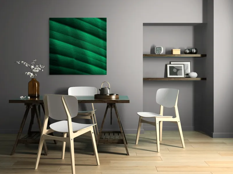 Tablou Canvas, "Frumusețea frunzelor sub razele soarelui", Groove, Verde, Textură, Natură, Lumină, Umbră, Frunză, Linie, Suprafață, Organic, 100 x 100 cm – poza 6