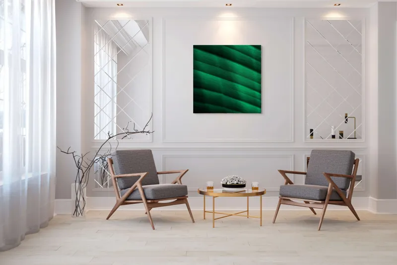 Tablou Canvas, "Frumusețea frunzelor sub razele soarelui", Groove, Verde, Textură, Natură, Lumină, Umbră, Frunză, Linie, Suprafață, Organic, 100 x 100 cm – poza 7