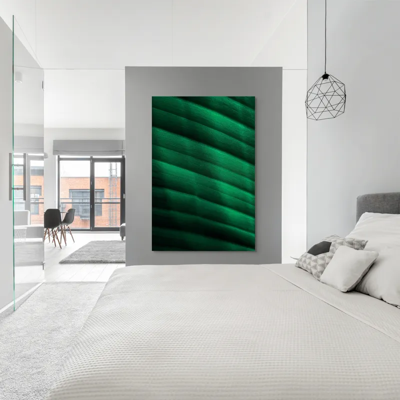 Tablou Canvas, "Frumusețea frunzelor sub razele soarelui", Groove, Verde, Textură, Natură, Lumină, Umbră, Frunză, Linie, Suprafață, Organic, 100 x 150 cm – poza 5