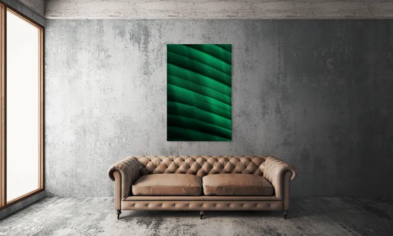 Tablou Canvas, "Frumusețea frunzelor sub razele soarelui", Groove, Verde, Textură, Natură, Lumină, Umbră, Frunză, Linie, Suprafață, Organic, 100 x 150 cm – poza 6