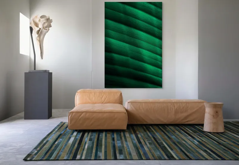 Tablou Canvas, "Frumusețea frunzelor sub razele soarelui", Groove, Verde, Textură, Natură, Lumină, Umbră, Frunză, Linie, Suprafață, Organic, 100 x 150 cm – poza 7