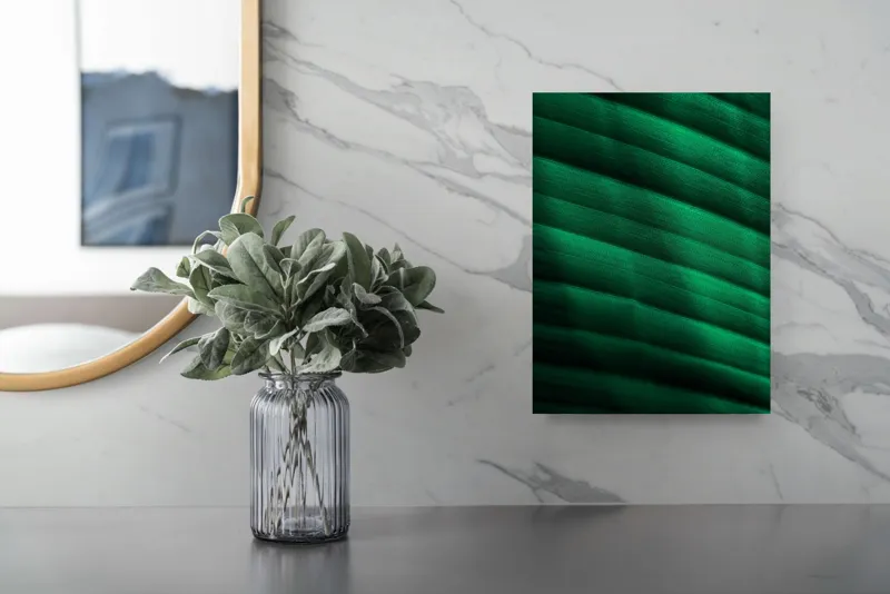 Tablou Canvas, "Frumusețea frunzelor sub razele soarelui", Groove, Verde, Textură, Natură, Lumină, Umbră, Frunză, Linie, Suprafață, Organic, 26 x 39 cm – poza 4