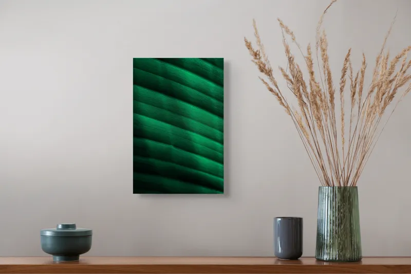 Tablou Canvas, "Frumusețea frunzelor sub razele soarelui", Groove, Verde, Textură, Natură, Lumină, Umbră, Frunză, Linie, Suprafață, Organic, 26 x 39 cm – poza 5