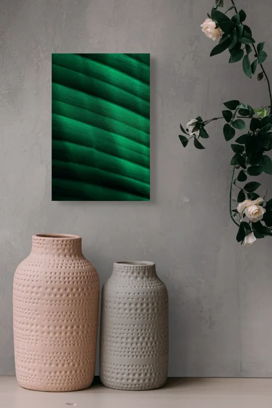 Tablou Canvas, "Frumusețea frunzelor sub razele soarelui", Groove, Verde, Textură, Natură, Lumină, Umbră, Frunză, Linie, Suprafață, Organic, 26 x 39 cm – poza 6