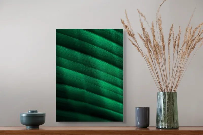 Tablou Canvas, "Frumusețea frunzelor sub razele soarelui", Groove, Verde, Textură, Natură, Lumină, Umbră, Frunză, Linie, Suprafață, Organic, 39 x 54 cm – poza 3