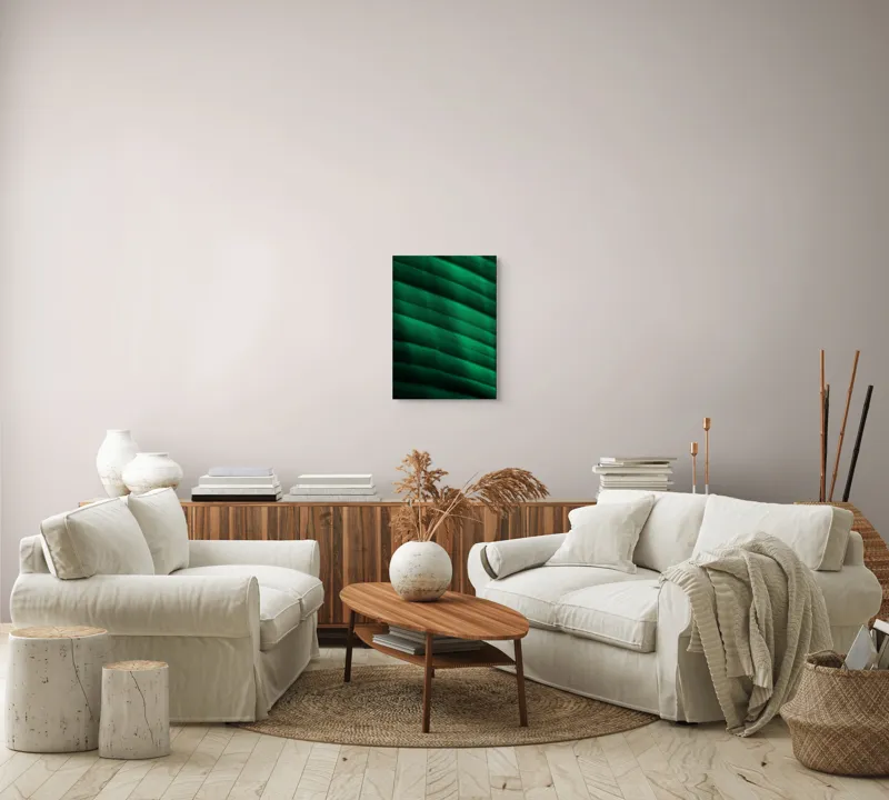 Tablou Canvas, "Frumusețea frunzelor sub razele soarelui", Groove, Verde, Textură, Natură, Lumină, Umbră, Frunză, Linie, Suprafață, Organic, 39 x 54 cm – poza 5