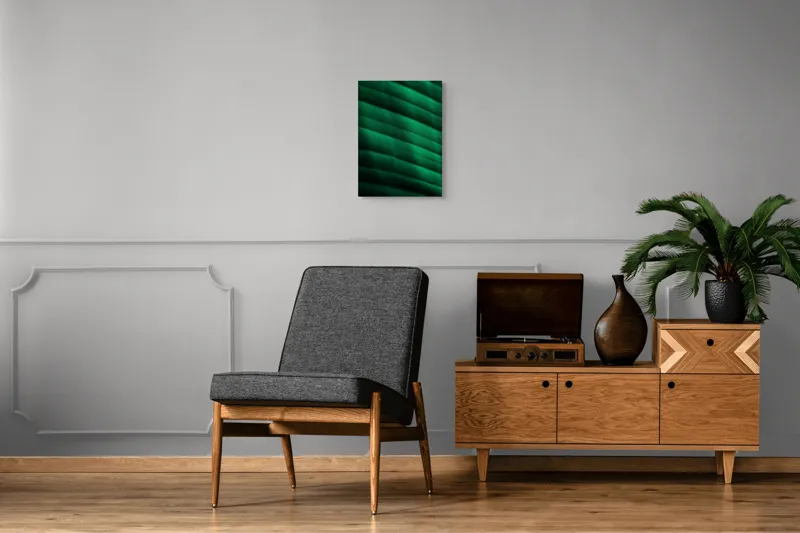 Tablou Canvas, "Frumusețea frunzelor sub razele soarelui", Groove, Verde, Textură, Natură, Lumină, Umbră, Frunză, Linie, Suprafață, Organic, 39 x 54 cm – poza 8