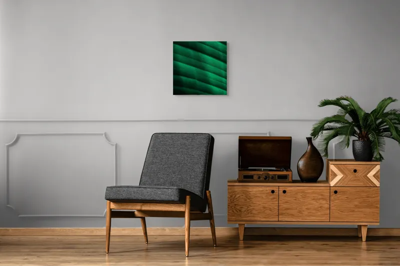 Tablou Canvas, "Frumusețea frunzelor sub razele soarelui", Groove, Verde, Textură, Natură, Lumină, Umbră, Frunză, Linie, Suprafață, Organic, 50 x 50 cm – poza 6
