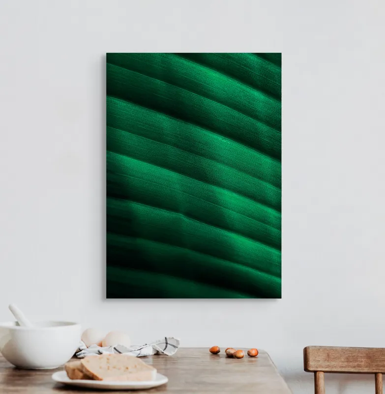 Tablou Canvas, "Frumusețea frunzelor sub razele soarelui", Groove, Verde, Textură, Natură, Lumină, Umbră, Frunză, Linie, Suprafață, Organic, 50 x 70 cm – poza 3